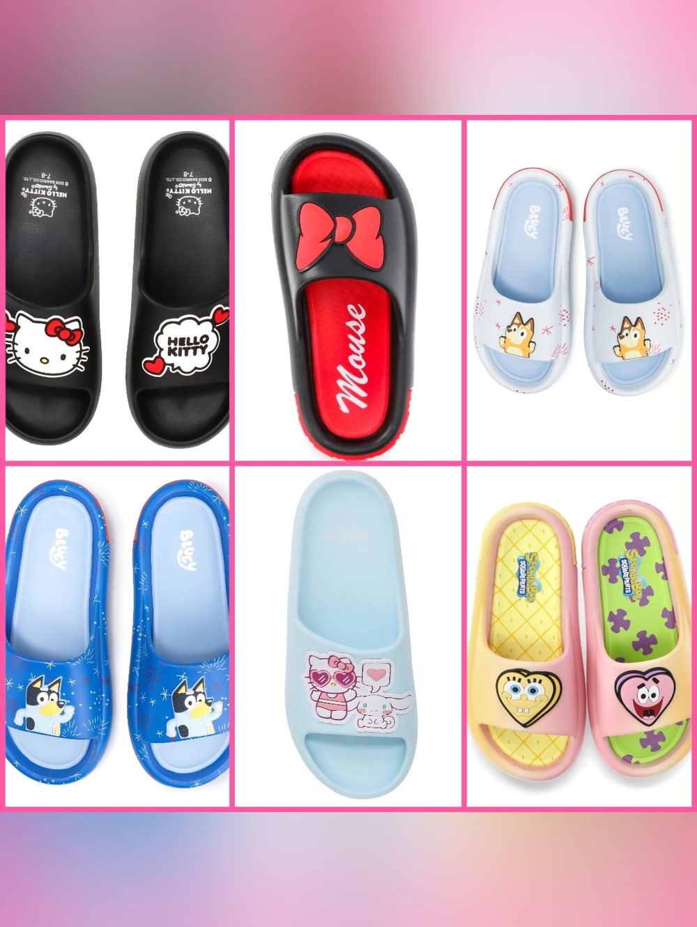 Womens Character Slides/Sandals - Hello Kitty, Bluey Minnie Mouse, Spongebob,